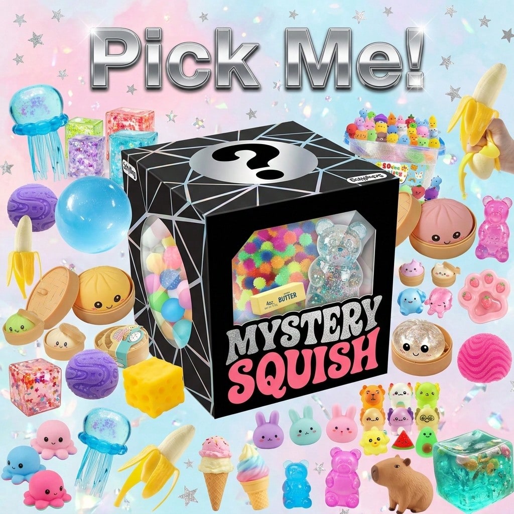 Mystery Box Blind Bag - ソフトでキュートなスクイーズブラインドボックス – 3つの独立したランダム抽選（最小） 2点入り、最大5種類の可能性がある）楽しいサプライズセット
