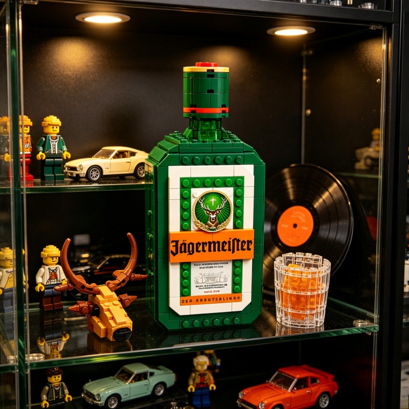 Building Block Mini - イェーガーマイスター酒瓶ビルディングブロックセットミニレンガ鹿の頭モデル付きDIY組み立て卓上装飾大人の趣味の装飾品