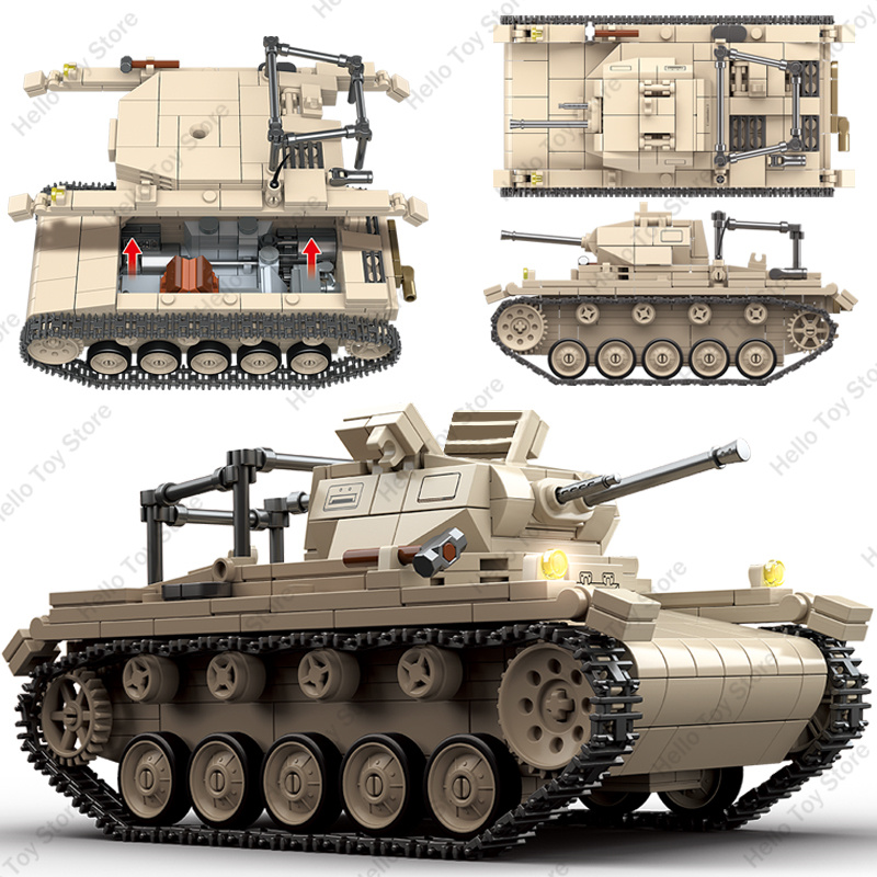 Lego Minifigure Holder - 軍事ドイツ軍クラシックモデル No.2 C タイプ砲兵観測パンツァー II 戦車ビルディングブロックフィギュアレンガ子供のおもちゃギフト