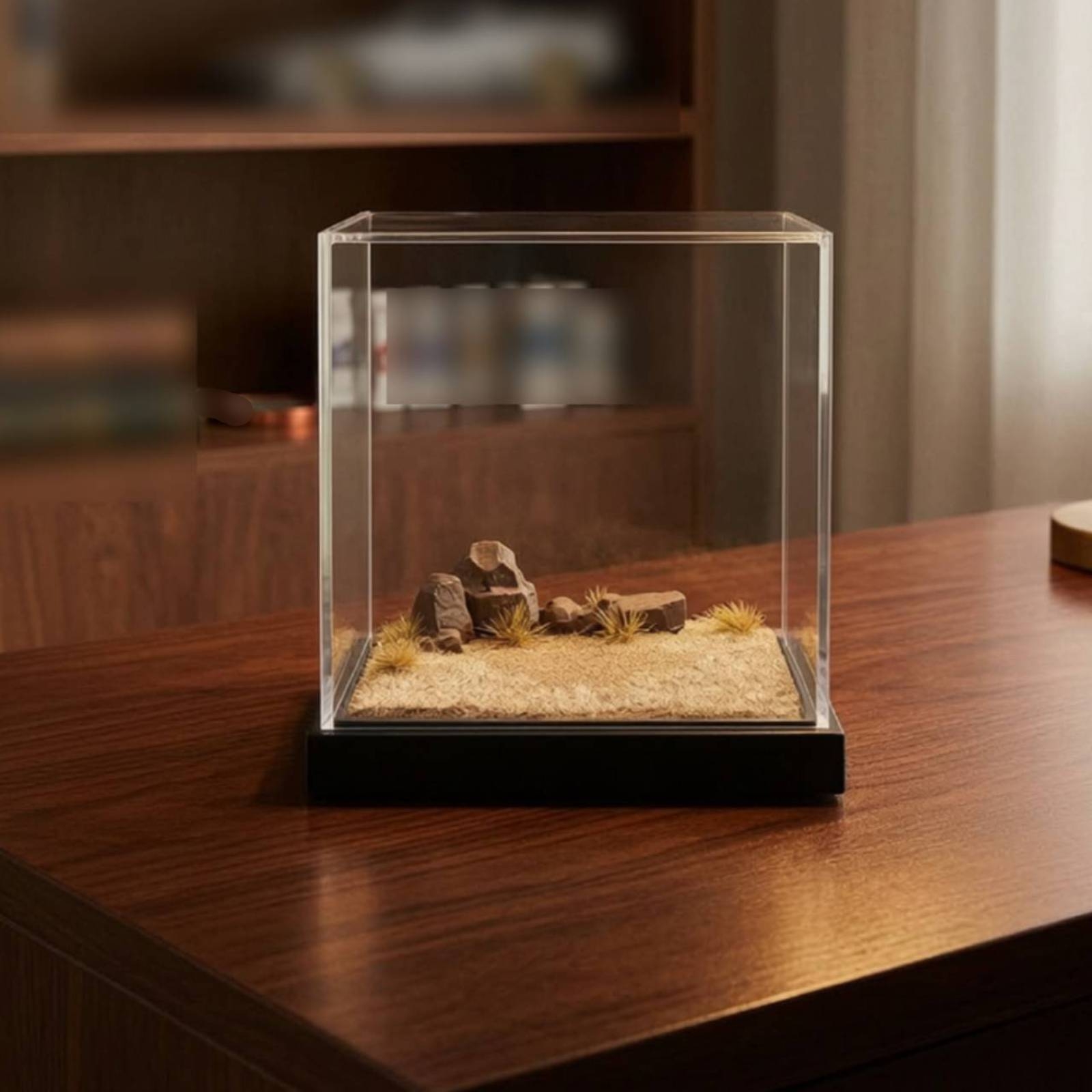 Display Case Acrylic - ミニチュアシーンプラットフォーム クリアディスプレイケース アクリルカバー付き 1:64スケールディスプレイボックス 透明ジオラマ 頑丈