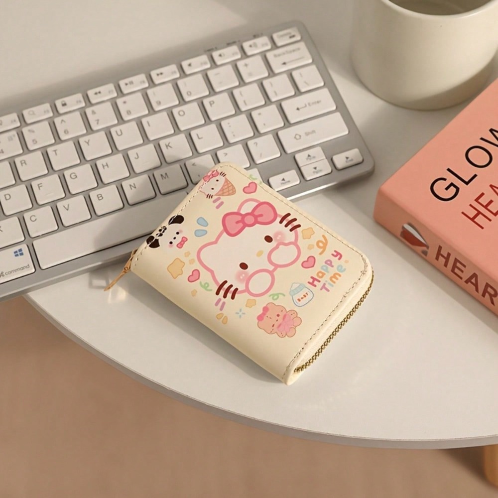 Card Top Loader - かわいいハローキティのクレジットカードホルダー収納バッグ、複数のカードスロット付きのかわいいジップアラウンドウォレット、ファッションウォレットにぴったりの愛らしいアイテムです。