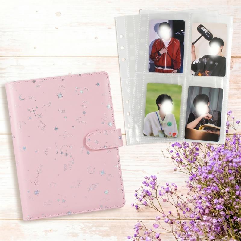 Trading Card Binder - A5 6リングルーズリーフフォトカードバインダーセット PUレザー磁気開閉カバー 4ポケットページ付き 100スロットトレーディングカードアルバム