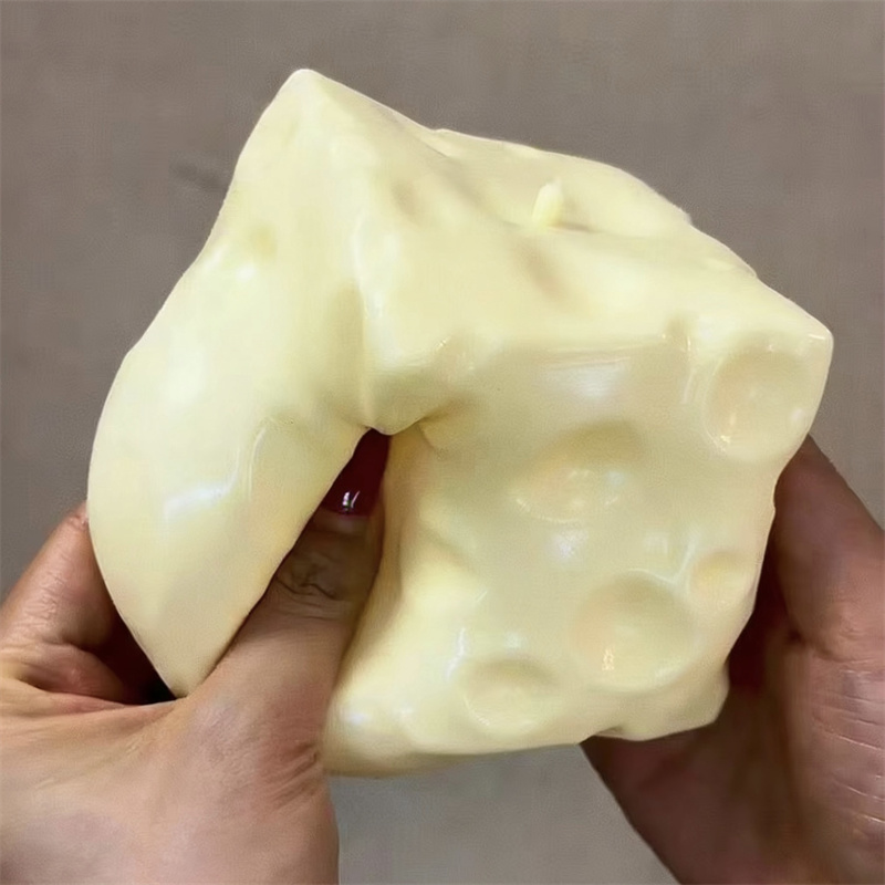 Fidget Cube Original - *~*-ジャンボチーズキューブストレスボール ビッグチーズ型押し可能スクイーズボール ノンバウンスフィジェットトイ ASMR感覚ストレス解消おもちゃ フェスティバルギフト