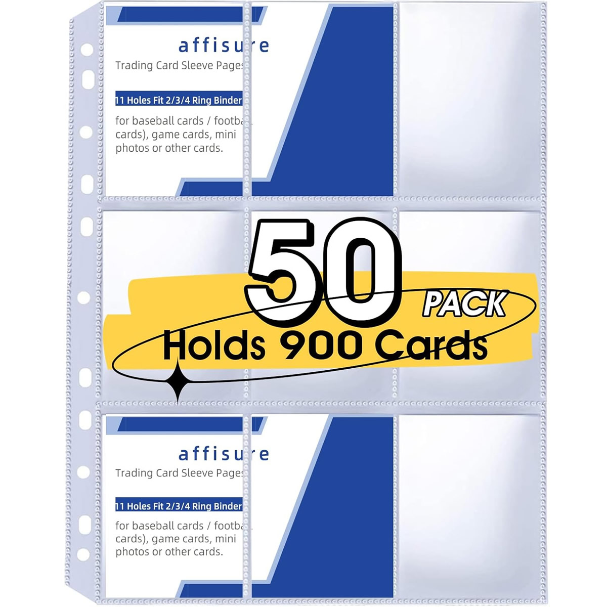 Pokemon Binder Card - 50枚入り 9ポケットカードスリーブ 900枚収納 両面トレーディング 3リングバインダーページ スポーツアルバムホルダー