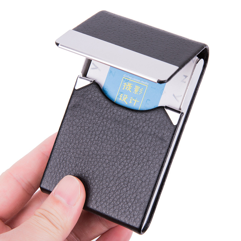 男性用名刺入れ,スリム,ブラック,1ピース,合成皮革,金属ポ - Card Top Loader のレビューと価格