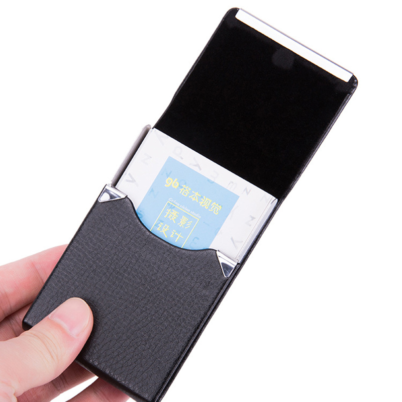 男性用名刺入れ,スリム,ブラック,1ピース,合成皮革,金属ポ - Card Top Loader のレビューと価格