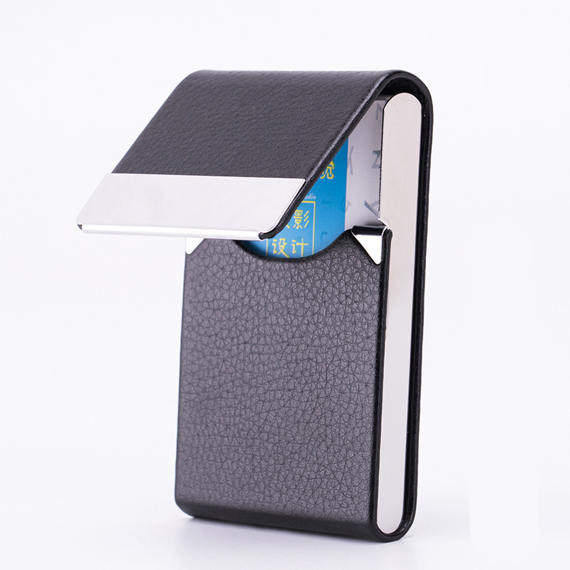 男性用名刺入れ,スリム,ブラック,1ピース,合成皮革,金属ポ - Card Top Loader のレビューと価格